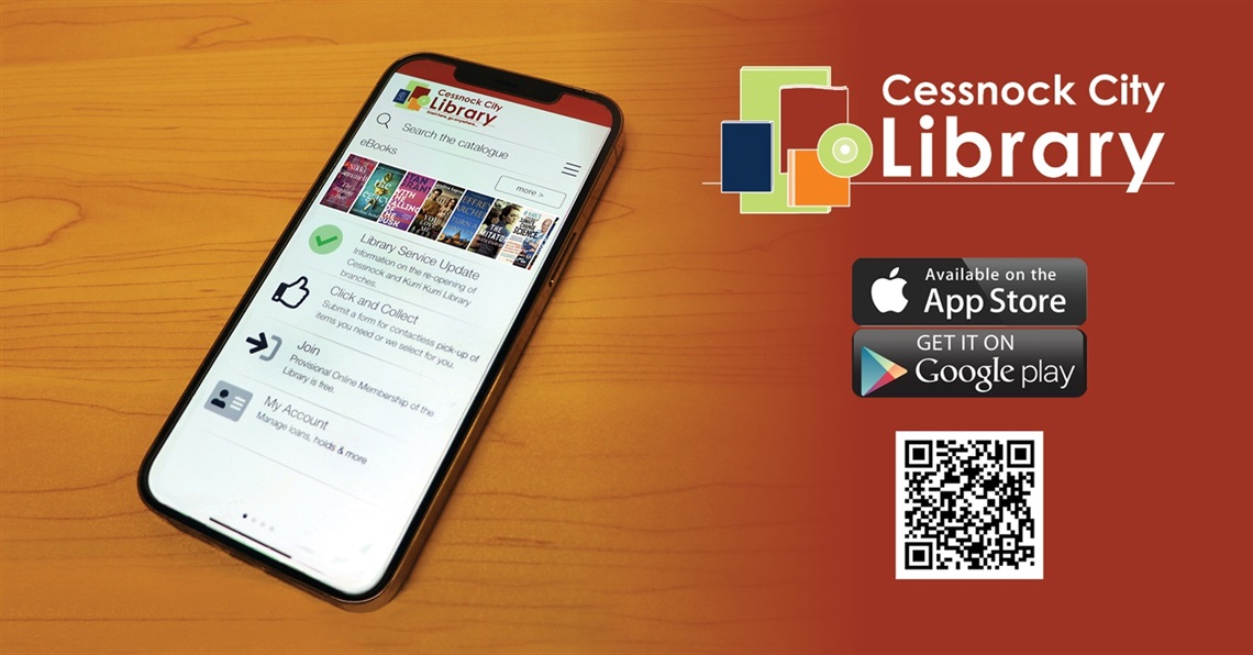 Photo of iPhone showing the new Cessnock City Library app